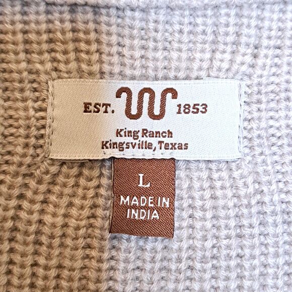 King Ranch Mens Large Beige Cardigan Sweater Merino Wool Blend Knit Quarter Zip - Picture 6 of 13